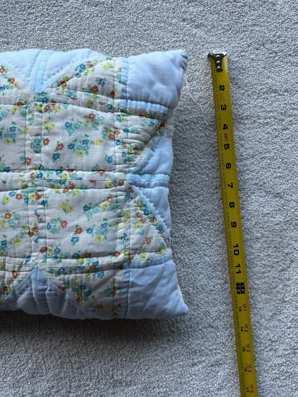Quilted Floral Star Patchwork Decorative Throw Pillow - White